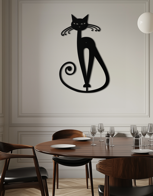 Load image into Gallery viewer, Elegant Cat Metal Wall Art - Geometric Black Metal Wall Sculpture - KAF052
