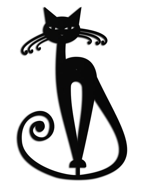 Load image into Gallery viewer, Elegant Cat Metal Wall Art - Geometric Black Metal Wall Sculpture - KAF052
