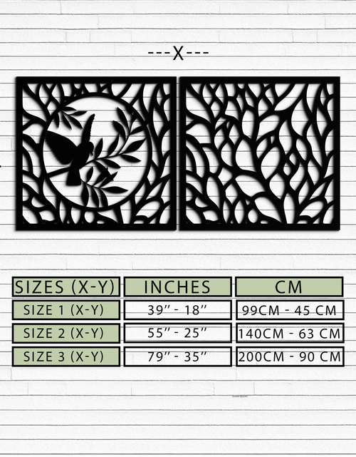 Load image into Gallery viewer, Hummingbird &amp; Leaves Metal Wall Art - Elegant Dual Panel Steel Decor - KAF054

