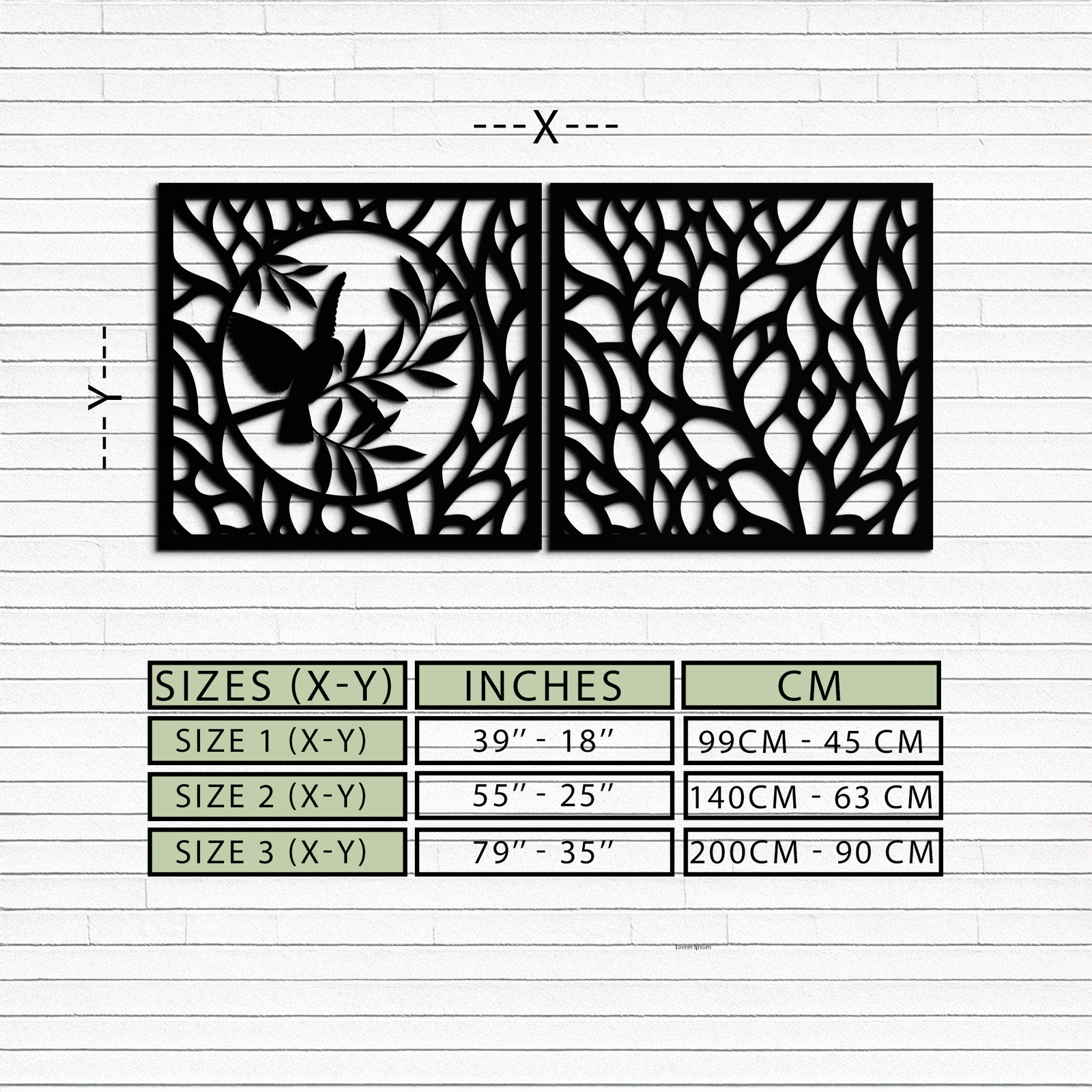 Hummingbird & Leaves Metal Wall Art - Elegant Dual Panel Steel Decor - KAF054