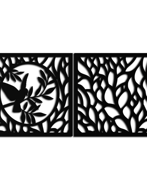 Load image into Gallery viewer, Hummingbird &amp; Leaves Metal Wall Art - Elegant Dual Panel Steel Decor - KAF054
