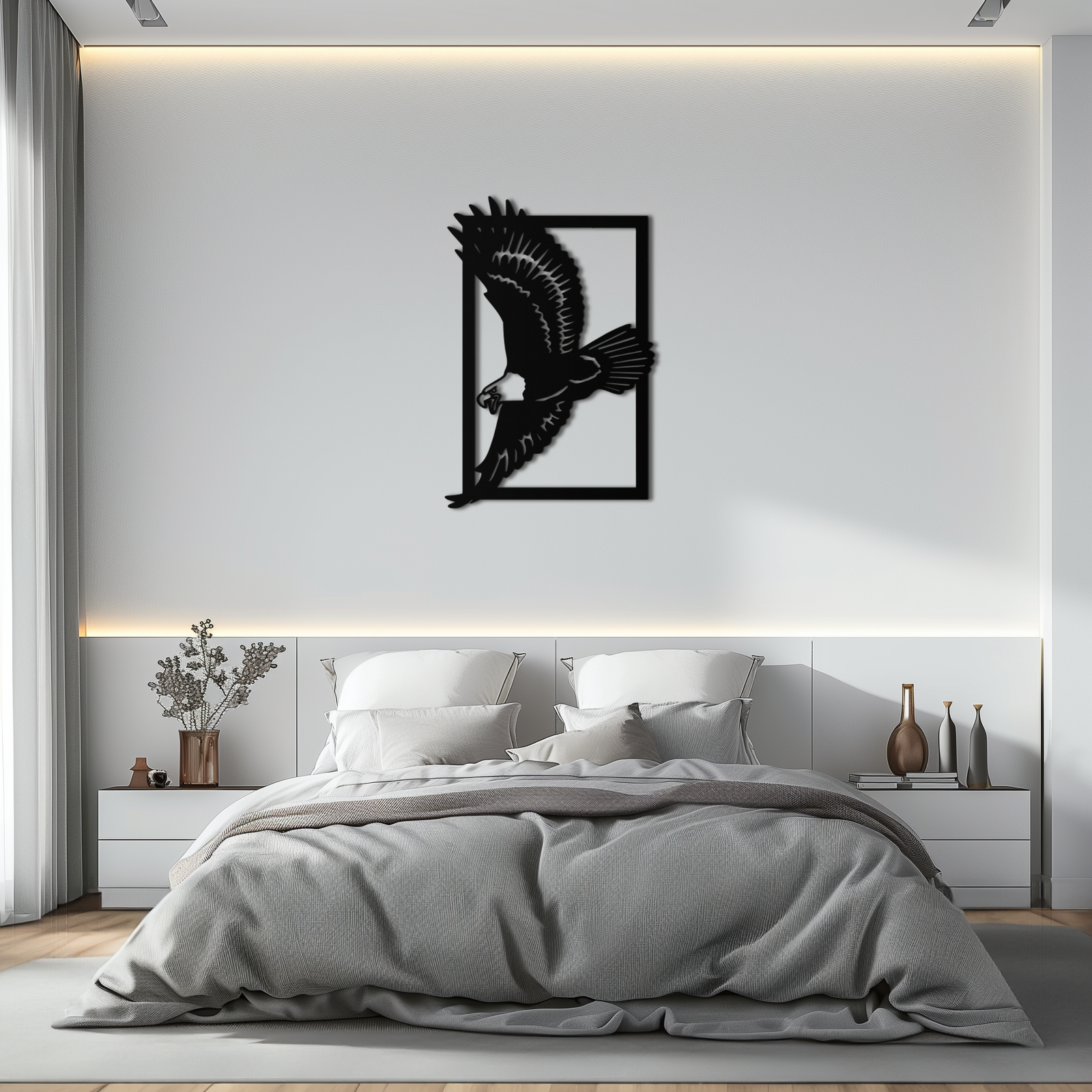 Majestic Eagle Metal Duvar Sanatı - Ev ve Ofis için Çelik Duvar Dekoru - KAF055