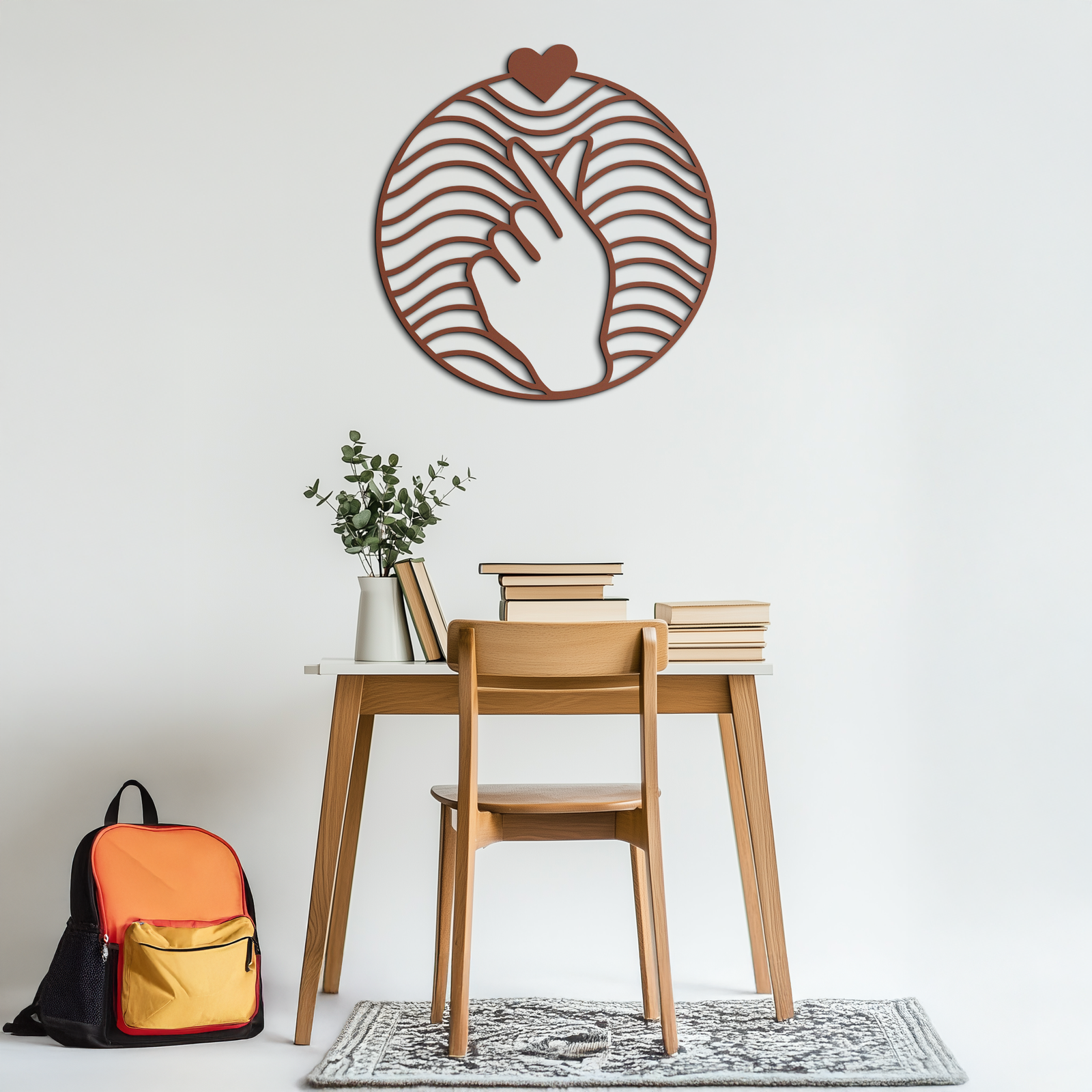 Heart Finger Love Sign Metal Wall Art - Round Minimalist Steel Decor - KAF056