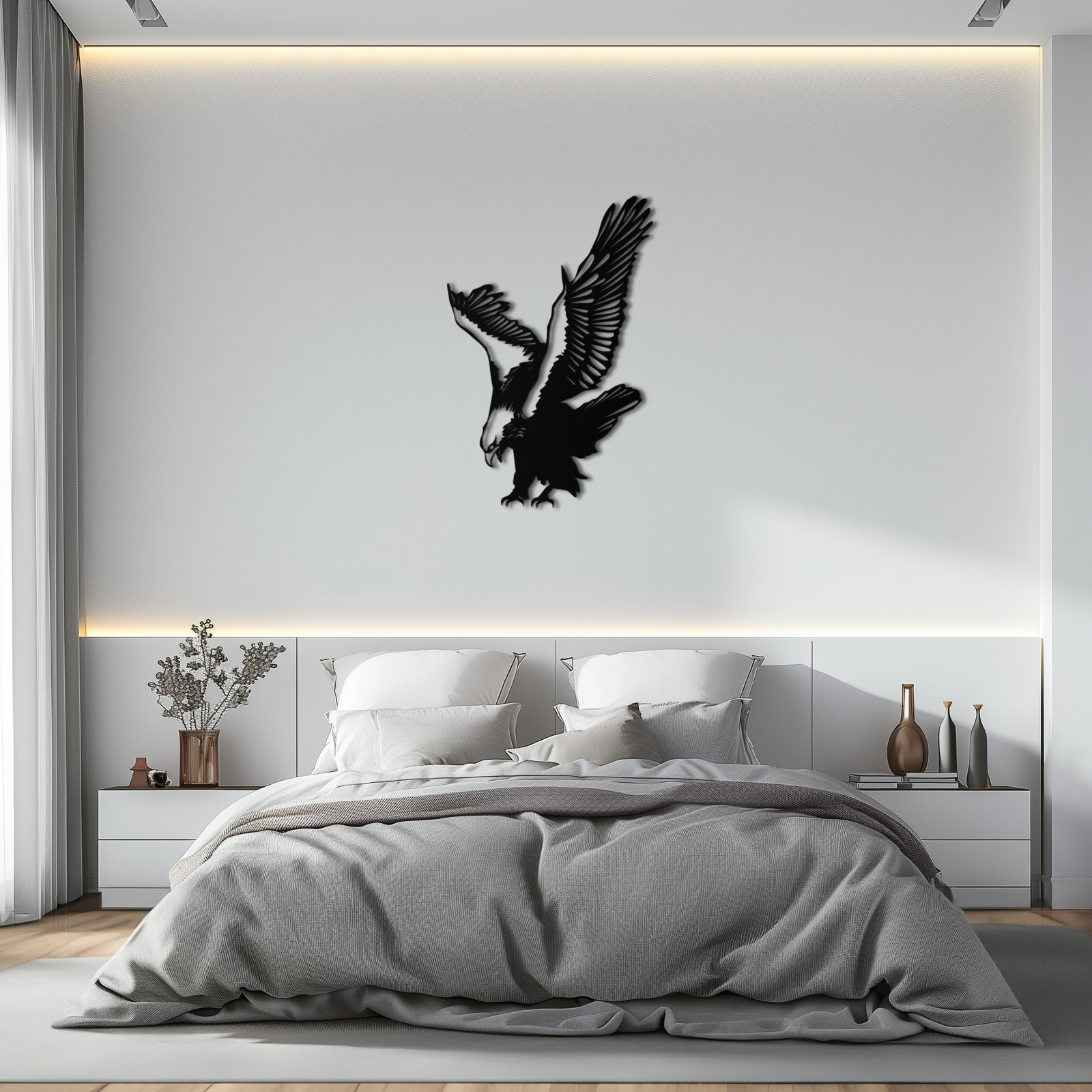 Majestic Eagle Metal Duvar Sanatı - Güçlü Çelik Kuş Silüeti - KAF059