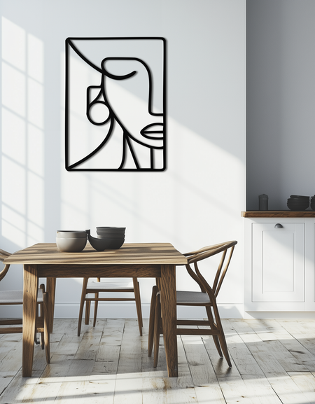 Soyut Yüz Metal Duvar Sanatı - Modern Minimalist Çelik Dekor - KAF063