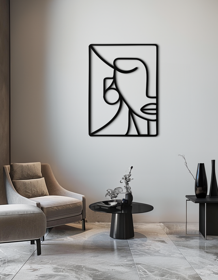 Soyut Yüz Metal Duvar Sanatı - Modern Minimalist Çelik Dekor - KAF063