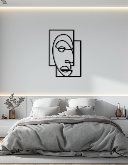 Soyut Minimalist Yüz Metal Duvar Sanatı – Modern Geometrik Çizgi Sanatı - KAF064