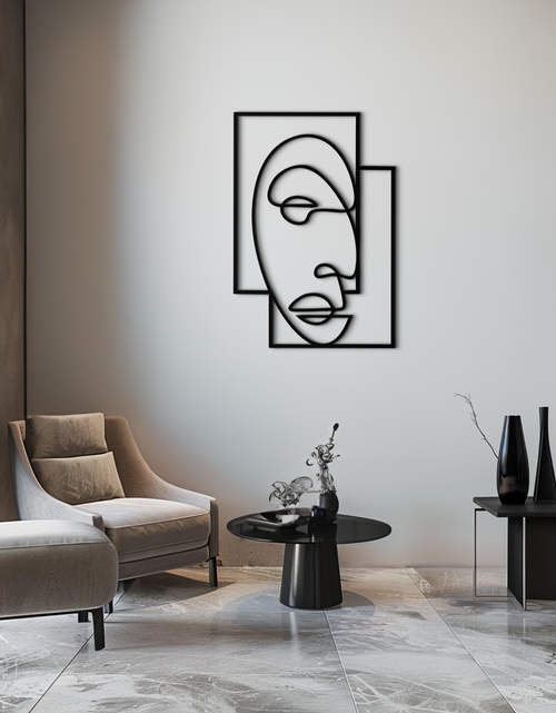 Load image into Gallery viewer, Abstract Minimalist Face Metal Wall Art – Modern Geometric Line Art - KAF064
