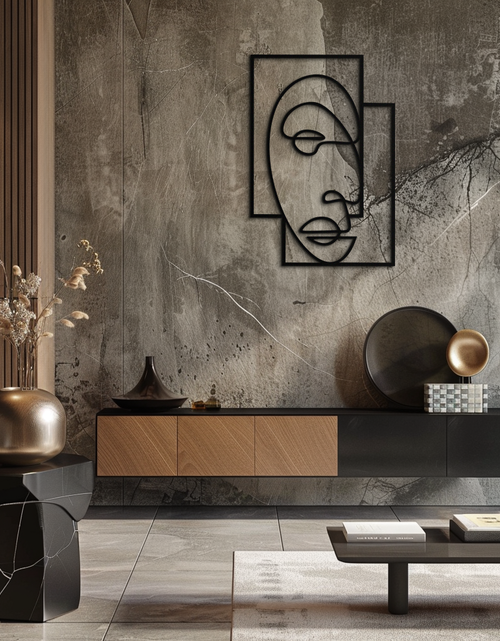 Load image into Gallery viewer, Abstract Minimalist Face Metal Wall Art – Modern Geometric Line Art - KAF064
