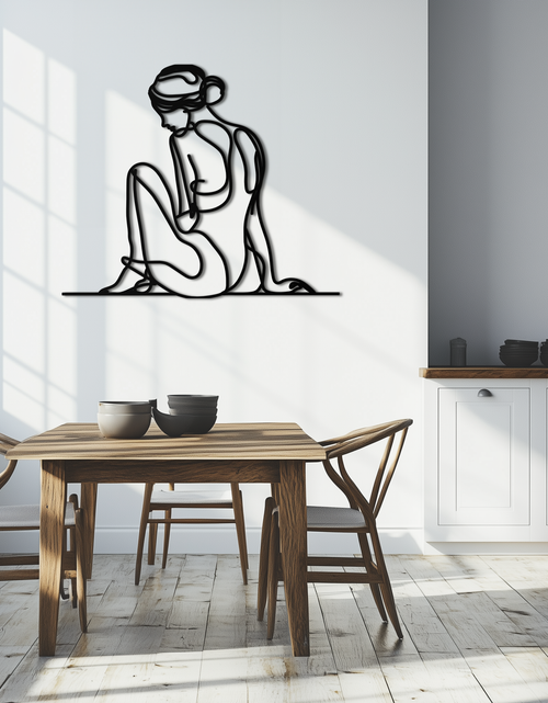 Load image into Gallery viewer, Minimalist Sitting Woman Metal Wall Art - Elegant Modern Line Art Decor - KAF065
