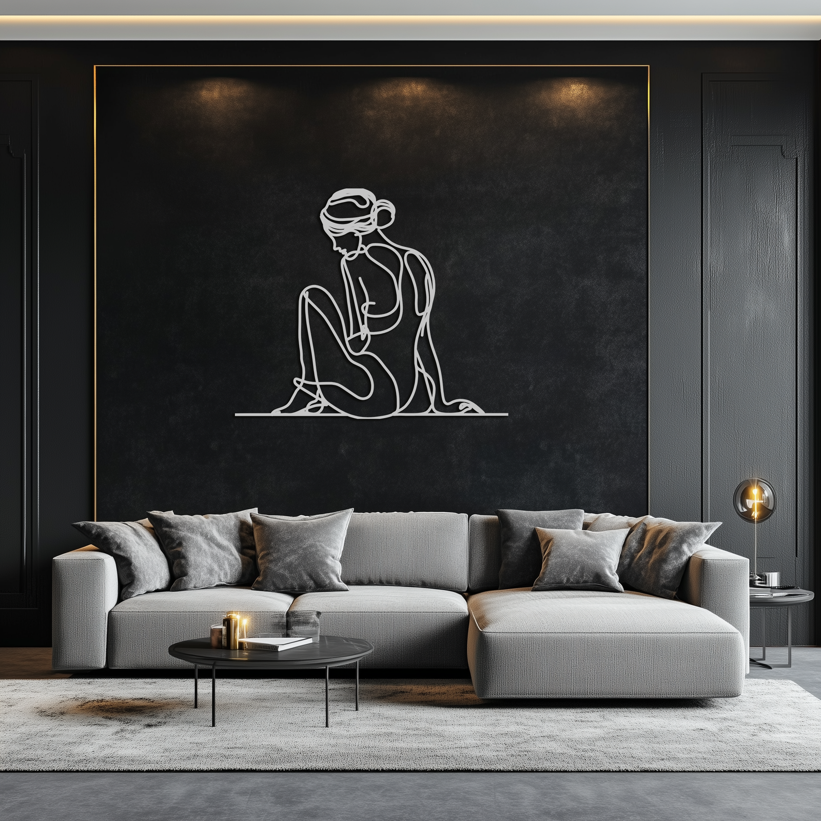 Minimalist Sitting Woman Metal Wall Art - Elegant Modern Line Art Decor - KAF065