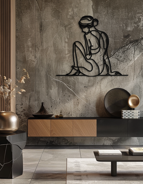 Load image into Gallery viewer, Minimalist Sitting Woman Metal Wall Art - Elegant Modern Line Art Decor - KAF065
