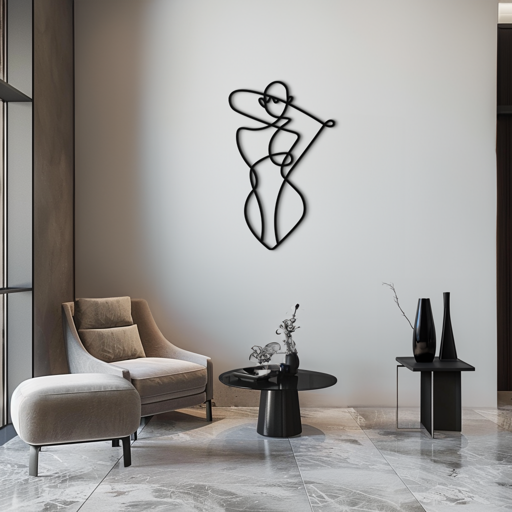 Minimalist Soyut Kadın Formu Metal Duvar Sanatı – Modern Çizgi Sanatı Heykeli - KAF069