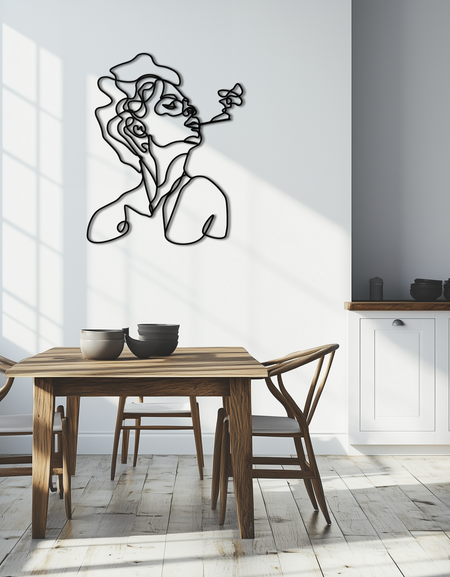 Soyut Kadın Çizgi Sanatı Metal Duvar Dekoru – Modern Minimalist Yüz Heykeli - KAF071