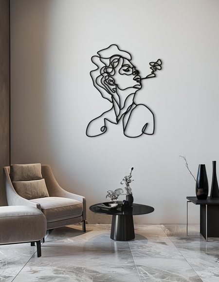 Soyut Kadın Çizgi Sanatı Metal Duvar Dekoru – Modern Minimalist Yüz Heykeli - KAF071