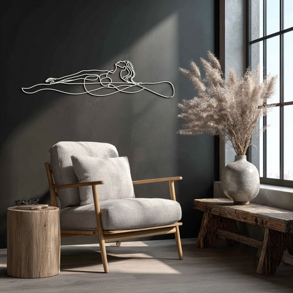 Reclining Woman Metal Wall Art - Minimalist Line Art Decor - KAF079