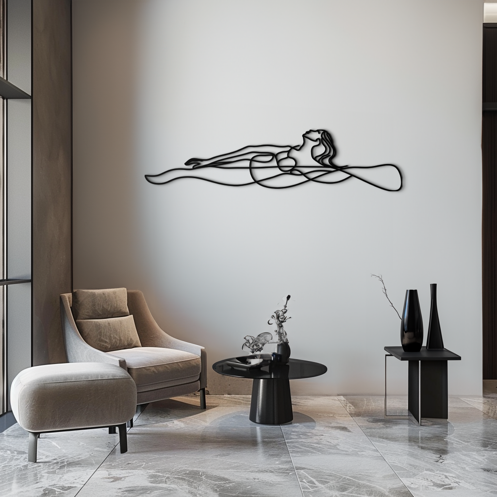 Reclining Woman Metal Wall Art - Minimalist Line Art Decor - KAF079
