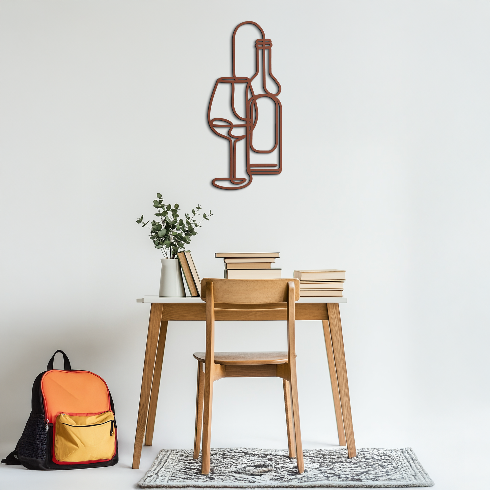 Wine Bottle & Glass Metal Wall Art - Modern Minimalist Bar Decor - KAF081