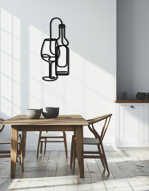 Load image into Gallery viewer, Wine Bottle &amp; Glass Metal Wall Art - Modern Minimalist Bar Decor - KAF081

