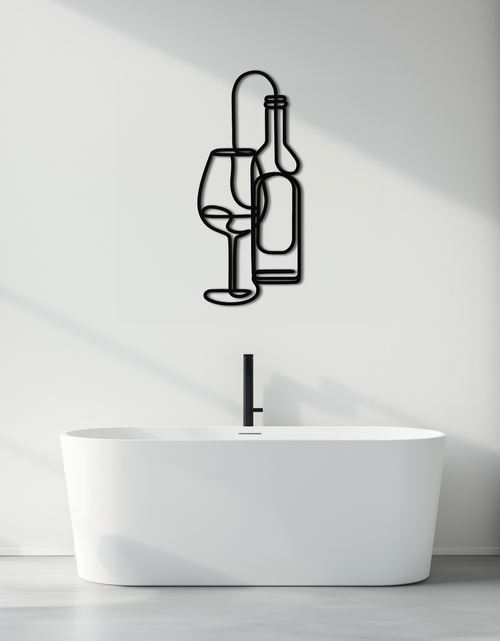 Load image into Gallery viewer, Wine Bottle &amp; Glass Metal Wall Art - Modern Minimalist Bar Decor - KAF081
