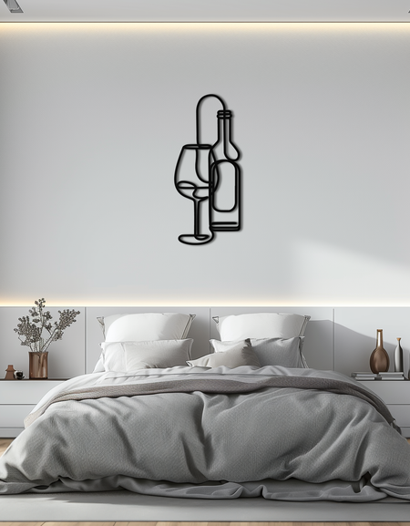 Şarap Şişesi ve Cam Metal Duvar Sanatı - Modern Minimalist Bar Dekoru - KAF081