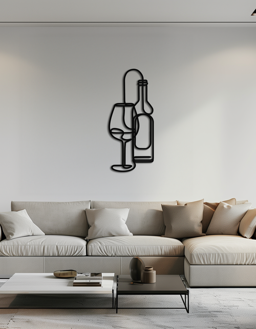 Load image into Gallery viewer, Wine Bottle &amp; Glass Metal Wall Art - Modern Minimalist Bar Decor - KAF081
