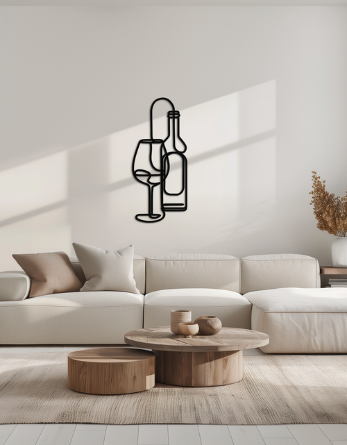 Load image into Gallery viewer, Wine Bottle &amp; Glass Metal Wall Art - Modern Minimalist Bar Decor - KAF081

