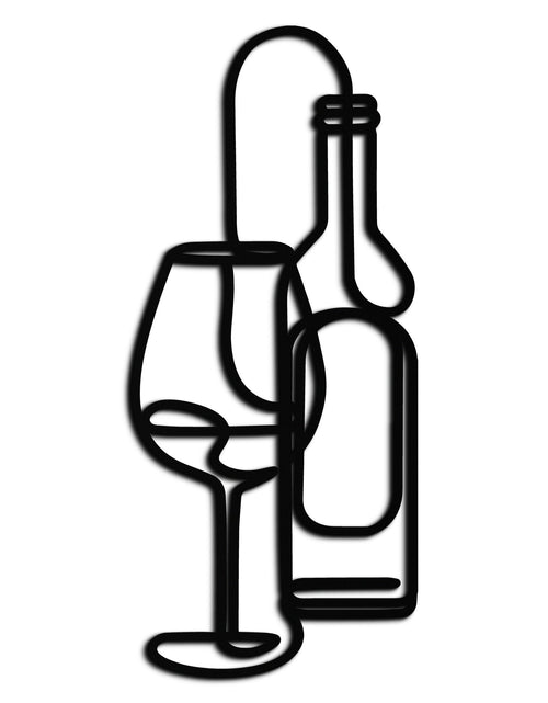 Load image into Gallery viewer, Wine Bottle &amp; Glass Metal Wall Art - Modern Minimalist Bar Decor - KAF081
