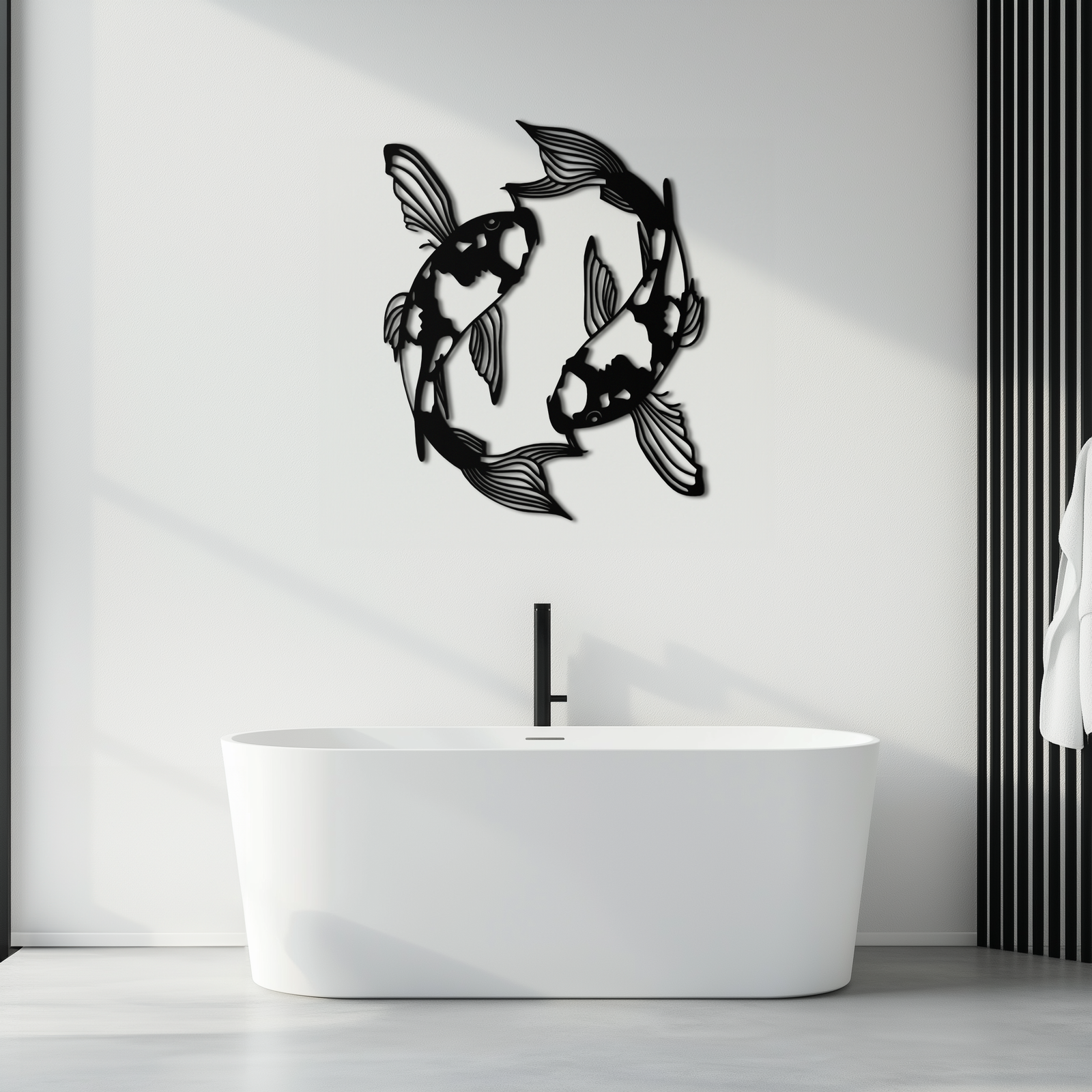 Koi Balığı Yin Yang Metal Duvar Sanatı - Zen Esintili Çelik Duvar Dekoru - KAF083