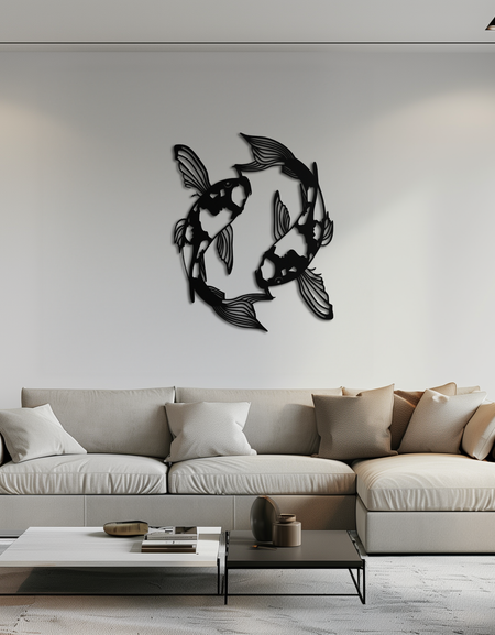 Koi Balığı Yin Yang Metal Duvar Sanatı - Zen Esintili Çelik Duvar Dekoru - KAF083