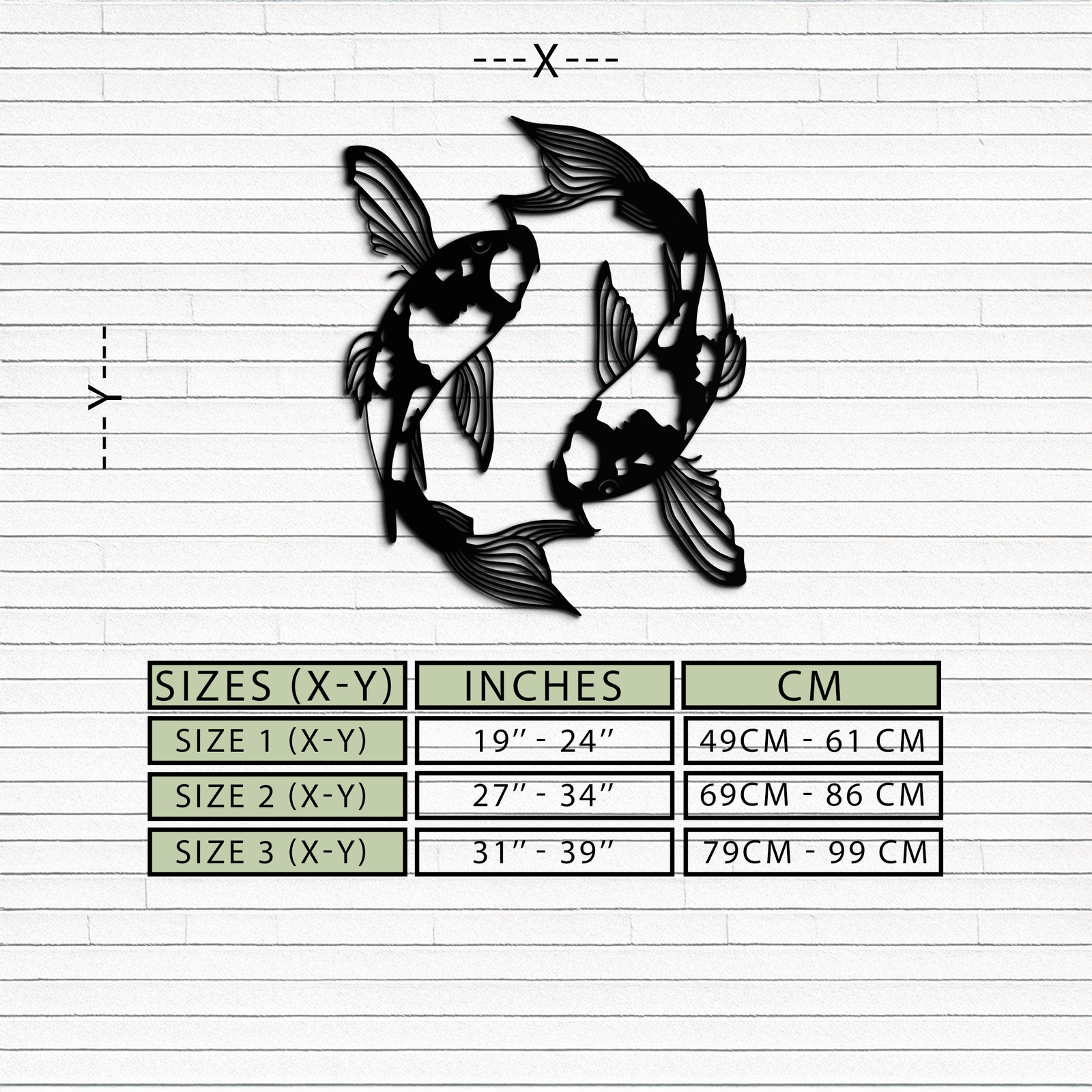 Koi Balığı Yin Yang Metal Duvar Sanatı - Zen Esintili Çelik Duvar Dekoru - KAF083
