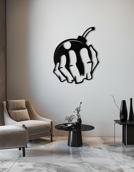 Bomb Hand Metal Wall Art - Edgy Modern Steel Decor - KAF085