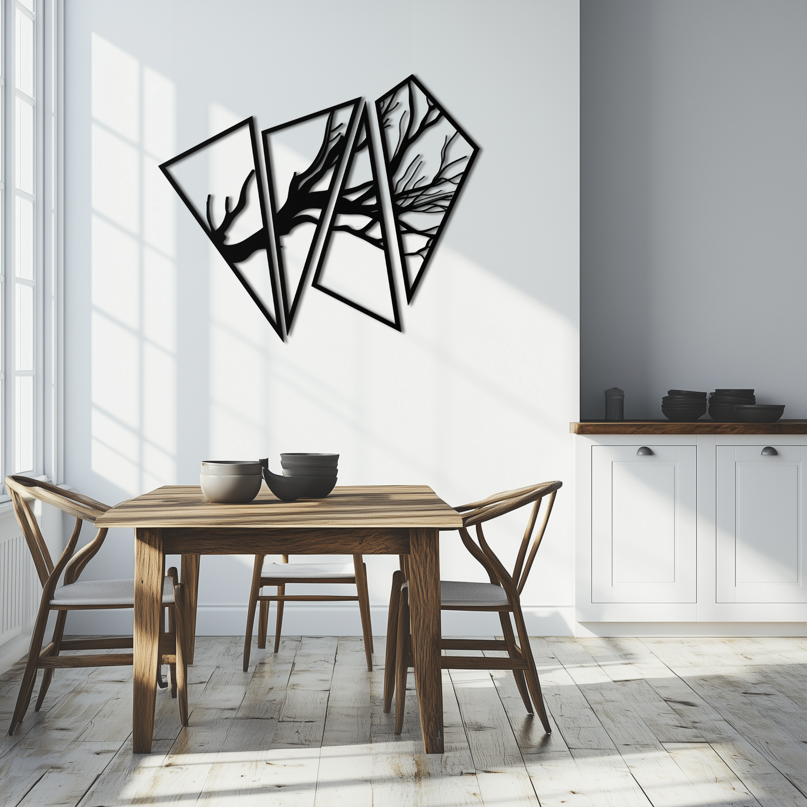 Soyut Ağaç Dalı Metal Duvar Sanatı - Modern Geometrik Çelik Dekor - KAF088