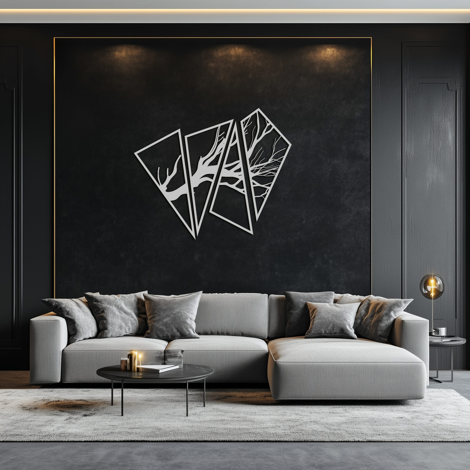 Soyut Ağaç Dalı Metal Duvar Sanatı - Modern Geometrik Çelik Dekor - KAF088