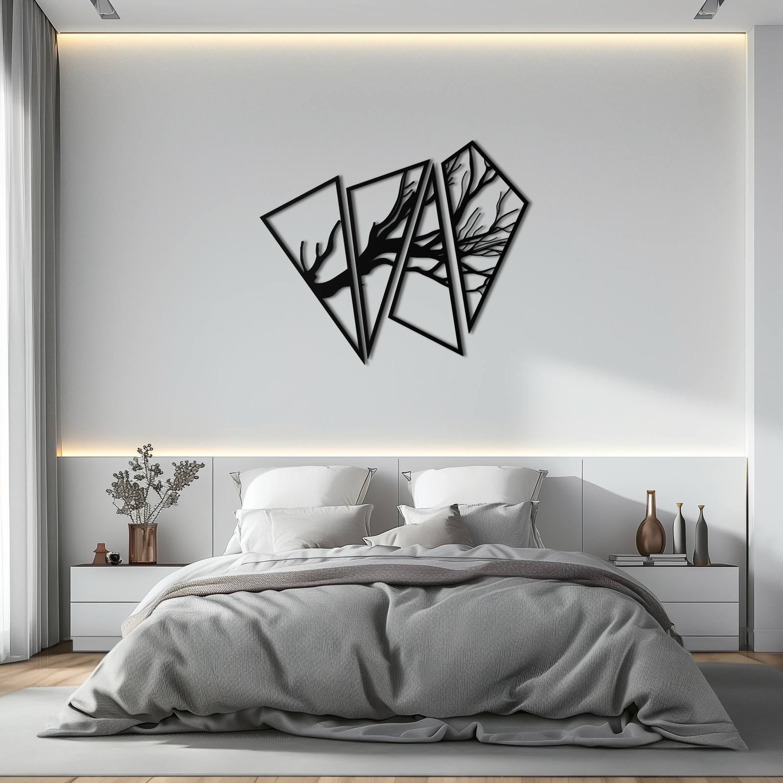 Soyut Ağaç Dalı Metal Duvar Sanatı - Modern Geometrik Çelik Dekor - KAF088