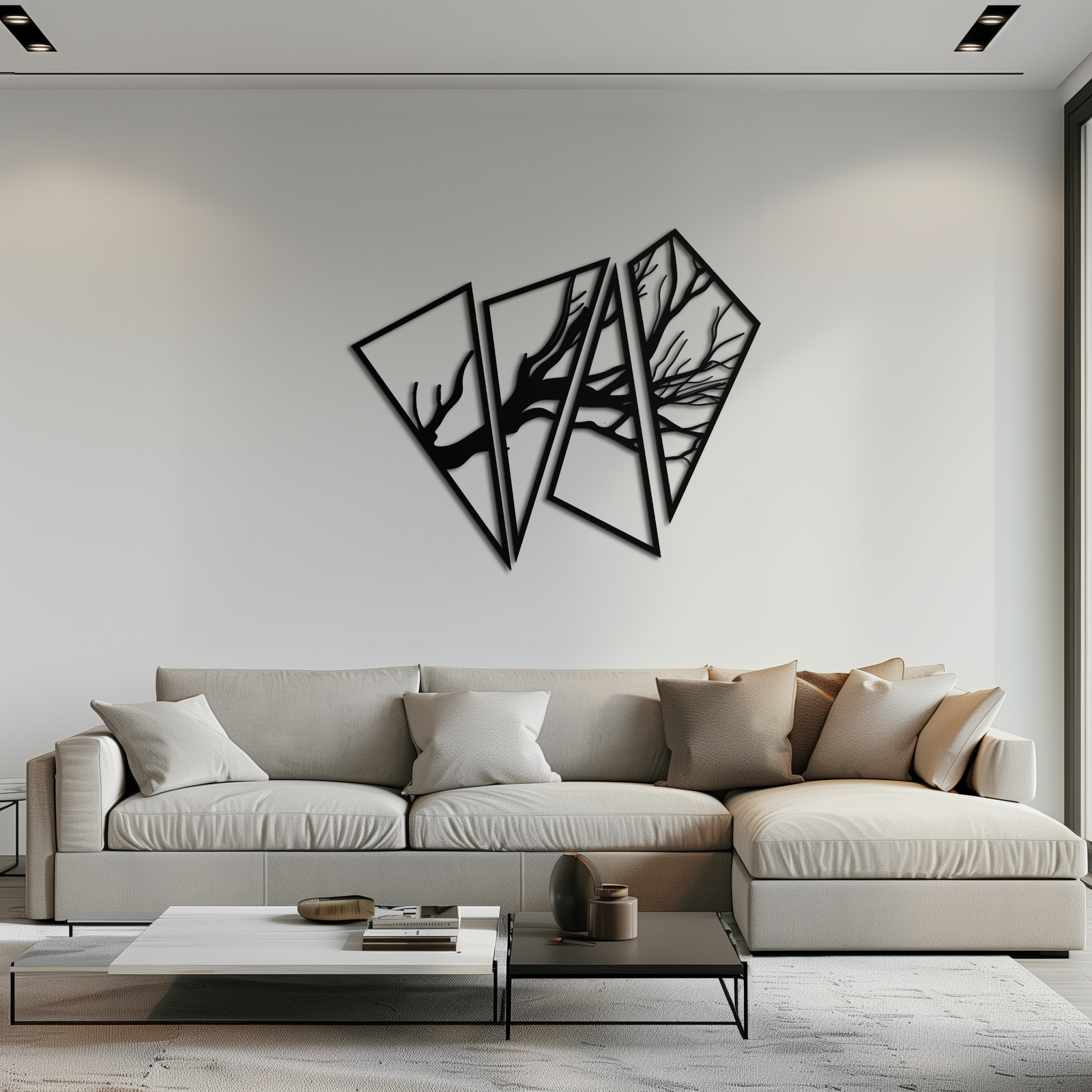 Soyut Ağaç Dalı Metal Duvar Sanatı - Modern Geometrik Çelik Dekor - KAF088