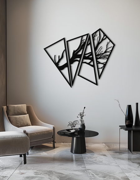 Soyut Ağaç Dalı Metal Duvar Sanatı - Modern Geometrik Çelik Dekor - KAF088