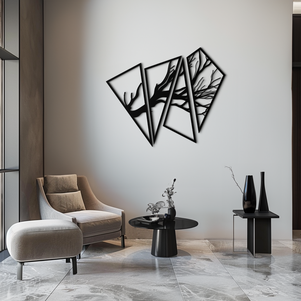 Soyut Ağaç Dalı Metal Duvar Sanatı - Modern Geometrik Çelik Dekor - KAF088