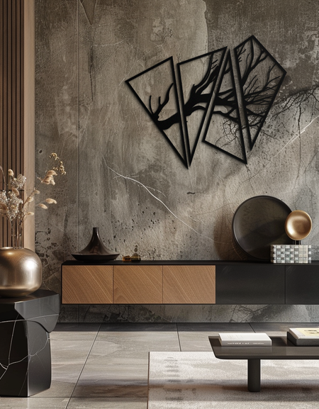 Soyut Ağaç Dalı Metal Duvar Sanatı - Modern Geometrik Çelik Dekor - KAF088