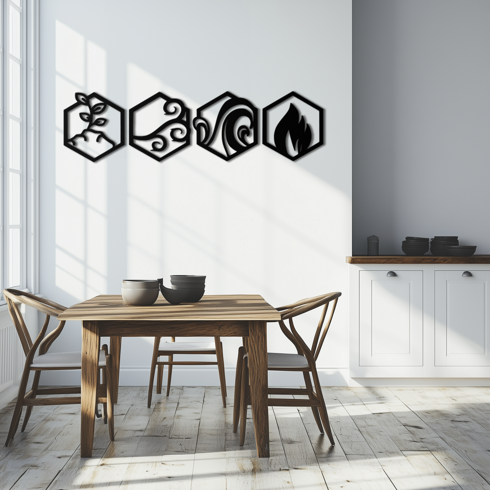 Dört Element Metal Duvar Sanatı - Modern Element Sembolü Dekoru - KAF090