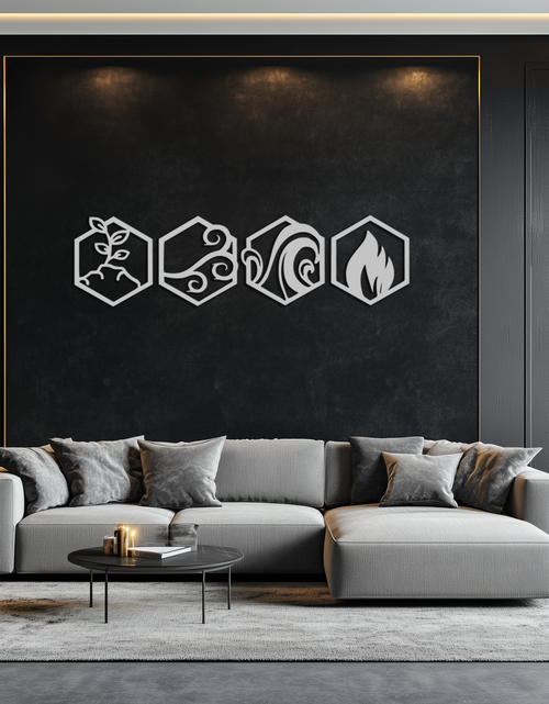 Resmi Galeri görüntüleyicisine yükleyin, Dört Element Metal Duvar Sanatı - Modern Element Sembolü Dekoru - KAF090
