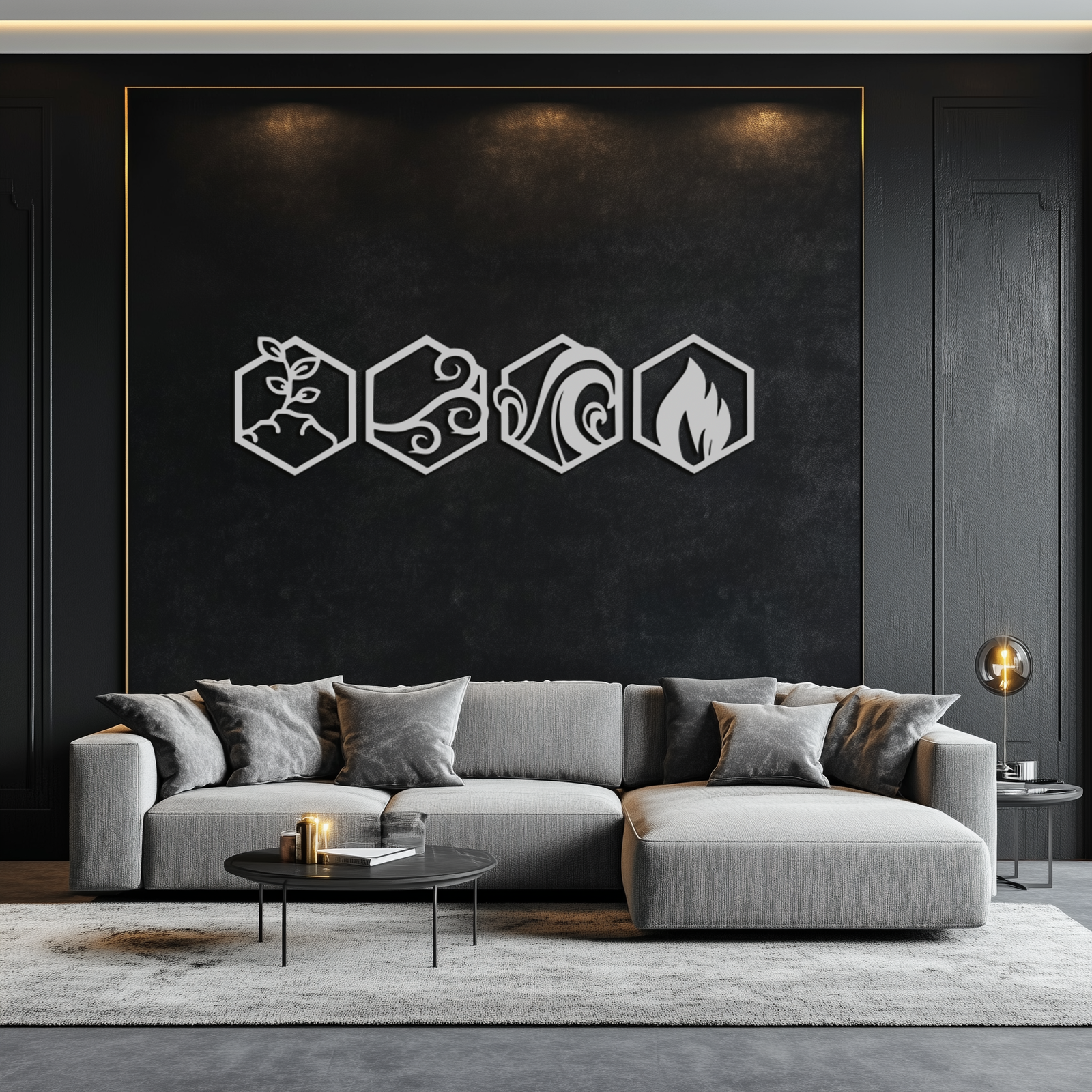 Dört Element Metal Duvar Sanatı - Modern Element Sembolü Dekoru - KAF090