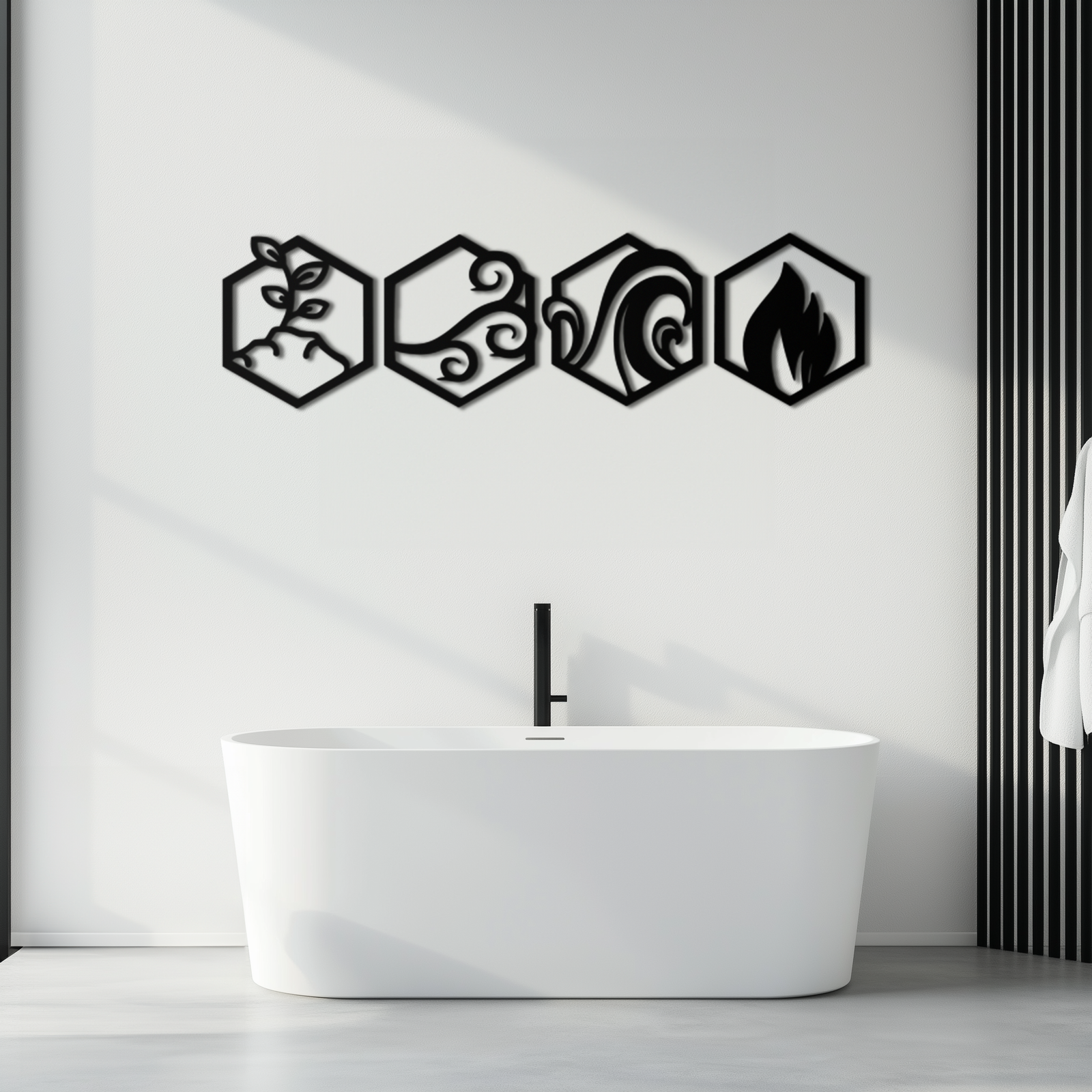 Dört Element Metal Duvar Sanatı - Modern Element Sembolü Dekoru - KAF090