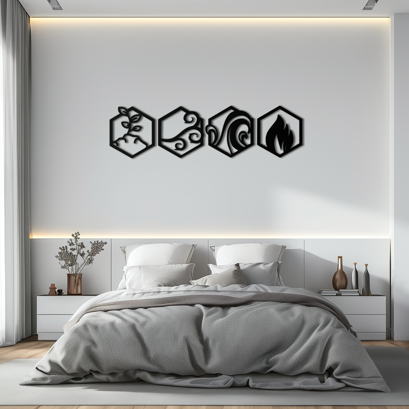 Dört Element Metal Duvar Sanatı - Modern Element Sembolü Dekoru - KAF090