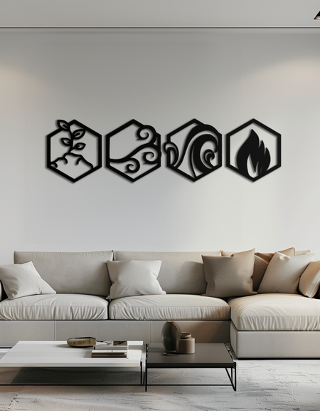 Four Elements Metal Wall Art - Modern Elemental Symbol Decor - KAF090
