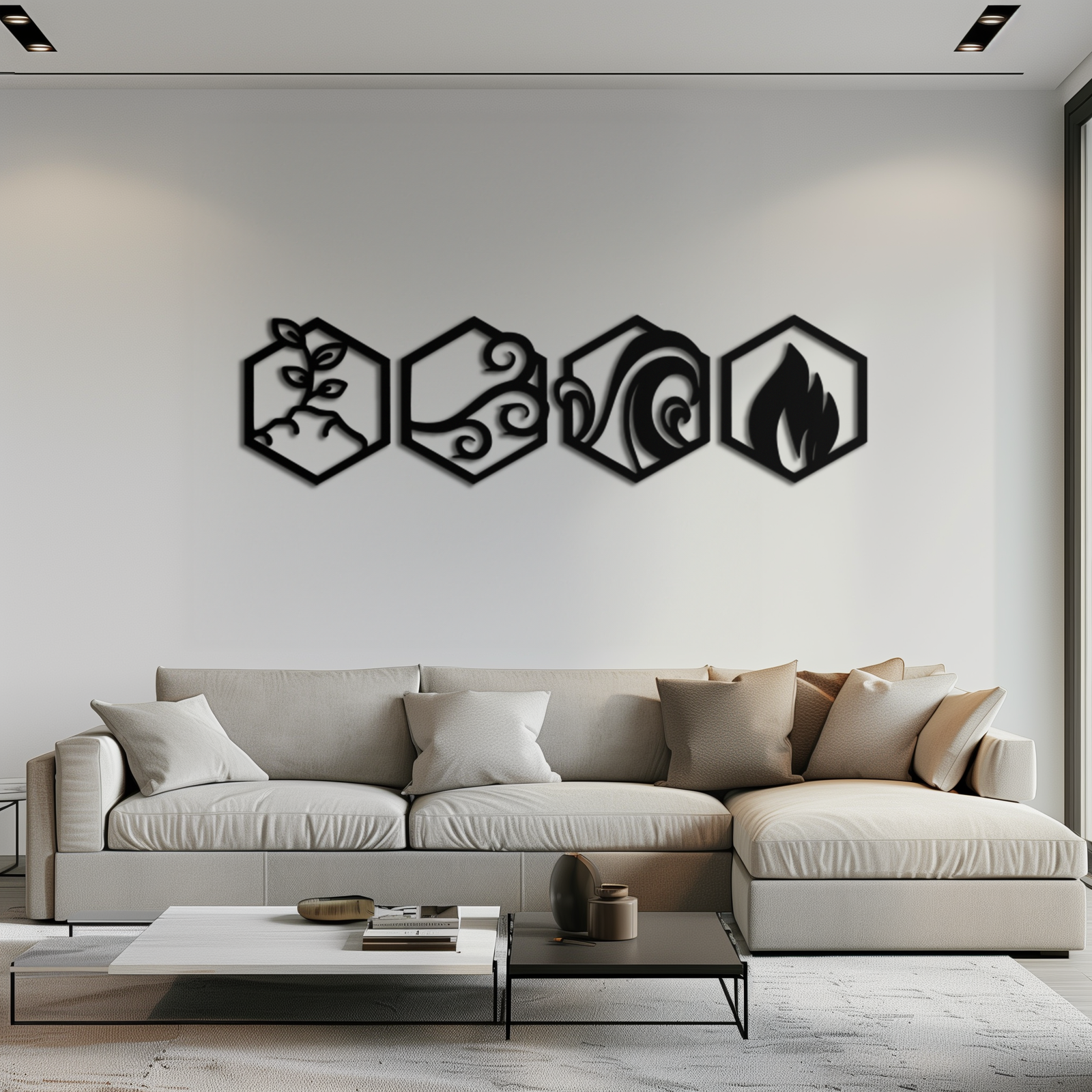 Dört Element Metal Duvar Sanatı - Modern Element Sembolü Dekoru - KAF090