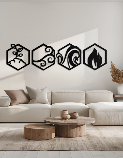 Resmi Galeri görüntüleyicisine yükleyin, Dört Element Metal Duvar Sanatı - Modern Element Sembolü Dekoru - KAF090
