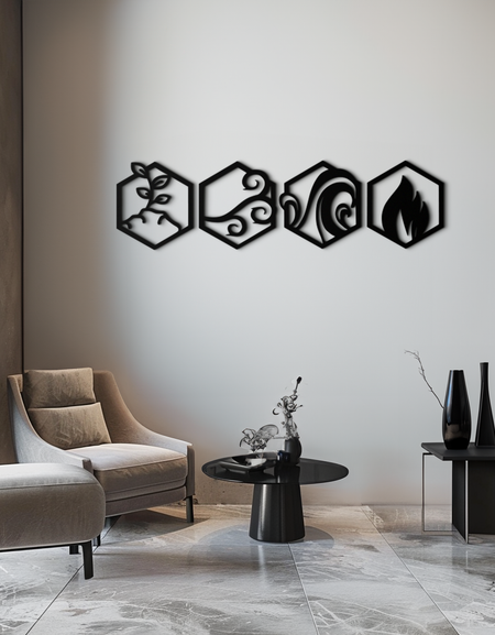 Four Elements Metal Wall Art - Modern Elemental Symbol Decor - KAF090