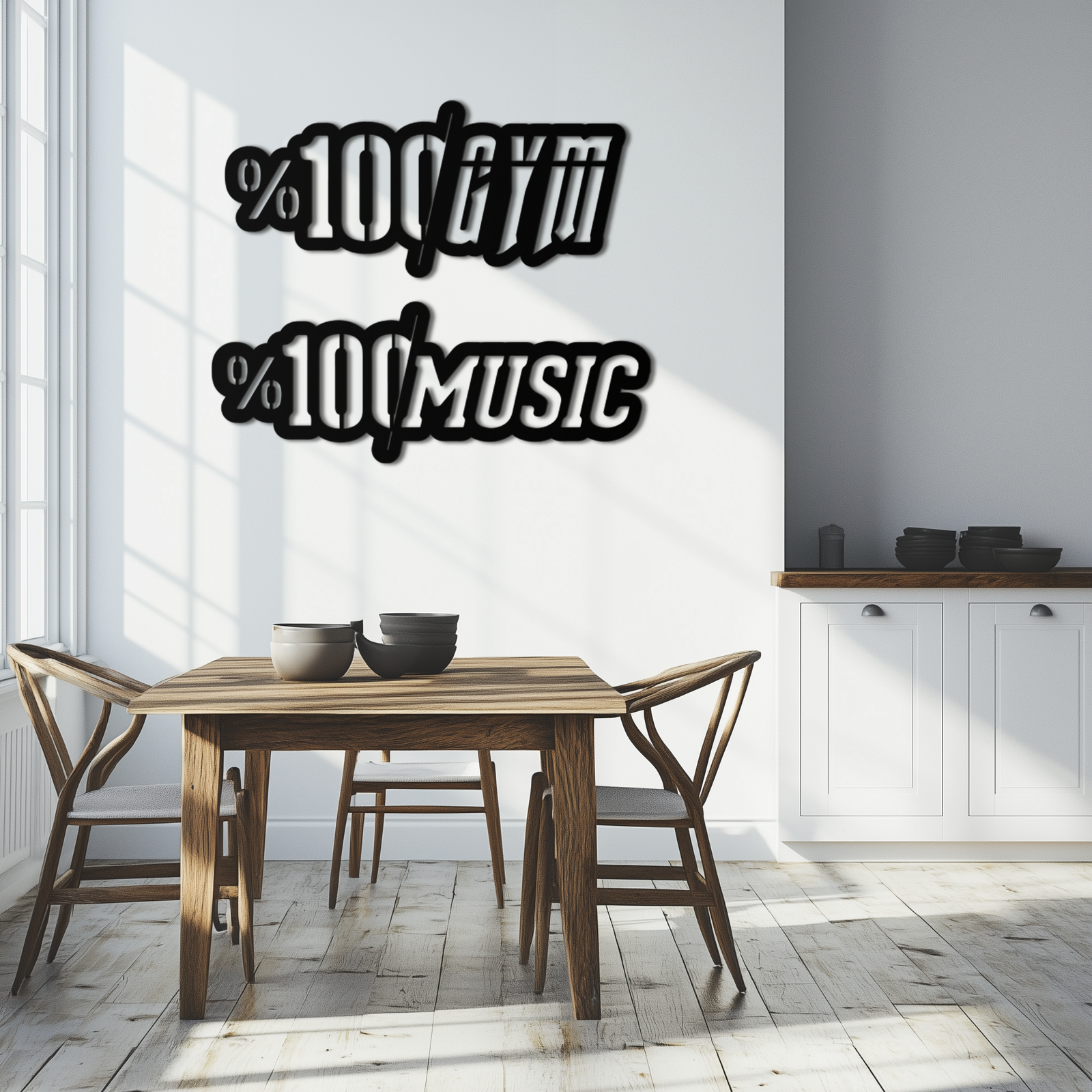 %100 Spor Salonu ve Müzik Metal Duvar Sanatı - Fitness ve Müzik Tutkunları Dekoru - KAF091