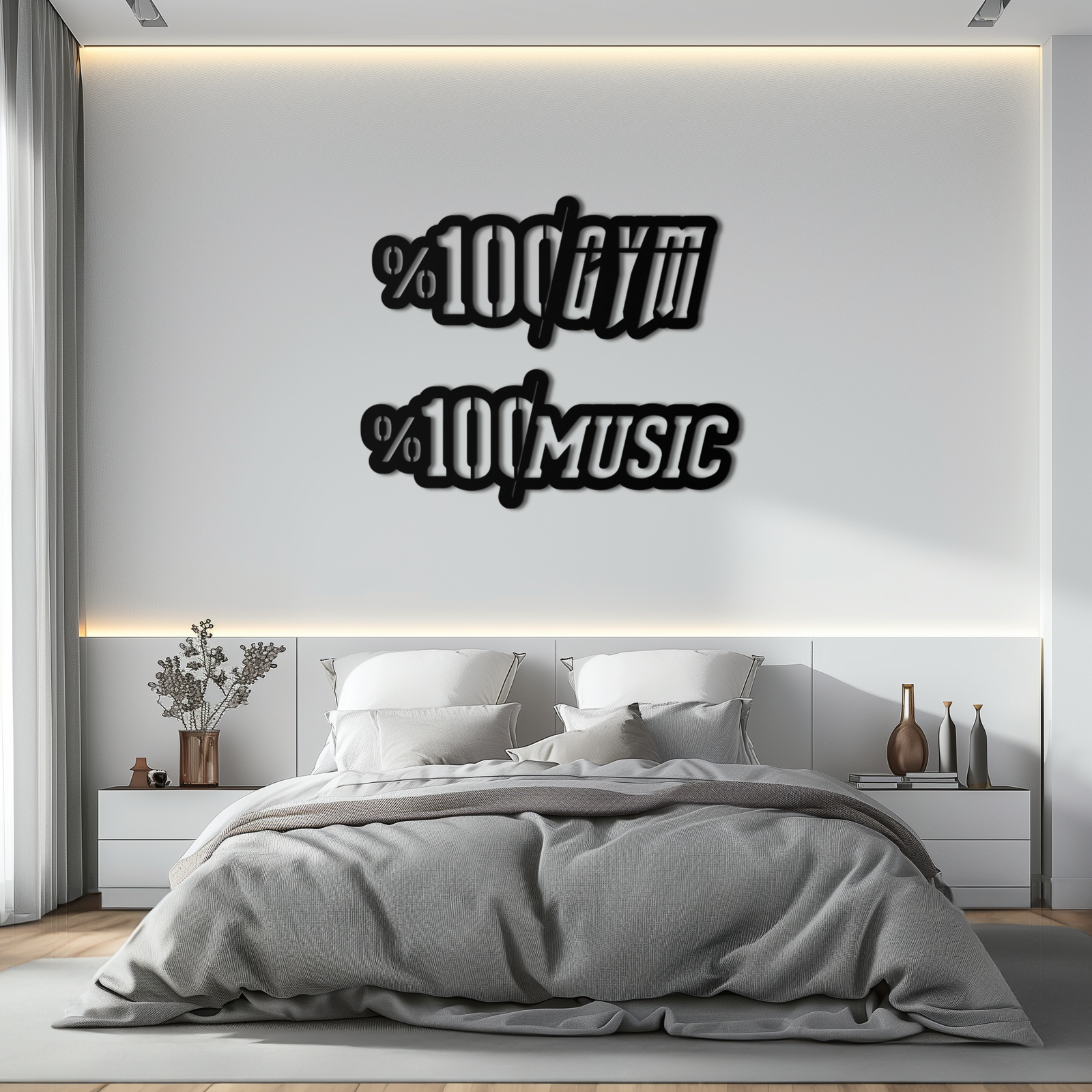 %100 Spor Salonu ve Müzik Metal Duvar Sanatı - Fitness ve Müzik Tutkunları Dekoru - KAF091